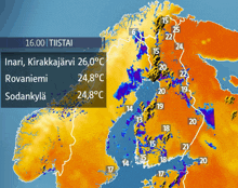 a map showing the temperature in inari and kirakkajarvi