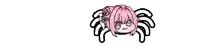 a drawing of a girl with pink hair and a spider 's head .