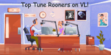 an illustration of a radio station with the words top tune rooners on vl on the top