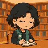 a cartoon girl with the letter p on her jacket