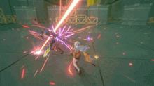 a video game shows a person being hit by a giant fireball
