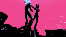 a drawing of a man and a woman with the word eliminated on the bottom right