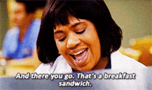 greys anatomy miranda bailey and there you go thats a breakfast sandwich breakfast sandwich