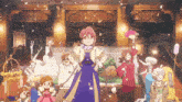 a group of people are standing in a room with a sign that says ' tokyo ' on it