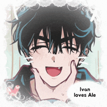 a drawing of a boy with the words ivan loves ale below it