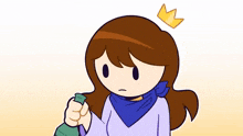 a cartoon girl is drinking from a bottle with a crown on her head .