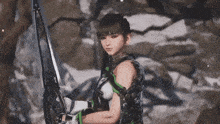 a woman in a video game is holding a large sword .