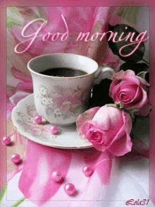 Good Morning Coffee GIF - Good Morning Coffee Pink Rose GIFs