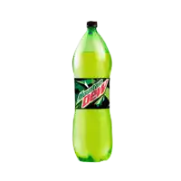 a bottle of mountain dew with a black cap on a white background