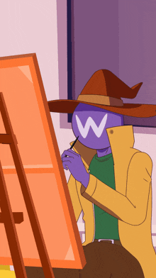 a person with a w on their face is painting