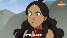 a cartoon girl says it 's a lie on the screen
