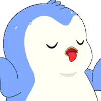 a cartoon penguin with its eyes closed and its tongue out