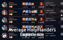 average holyflanders experience is displayed on the screen