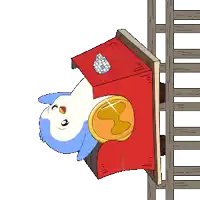 a cartoon of a penguin sitting on a red box