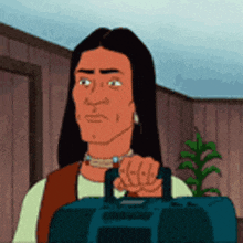 a cartoon man is holding a radio in his hand