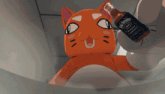 a cartoon cat is holding a bottle of jack daniels