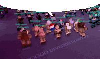 a group of roblox characters are standing in front of a speech bubble that says toggo division