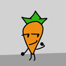 a cartoon drawing of a carrot with a green crown on top