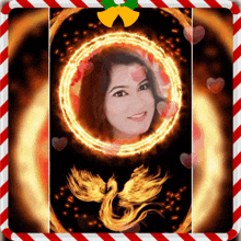a picture of a woman in a circle of fire with a phoenix in the center