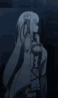 a girl with long white hair and a flower on her head