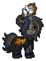 a pixel art drawing of a pony with a hat on its head
