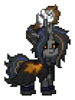 a pixel art drawing of a pony with a hat on its head