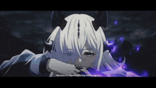 a girl with white hair and horns is holding a sword and says but even if it means suffering endless agony