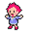 a pixel art illustration of a girl with pink hair