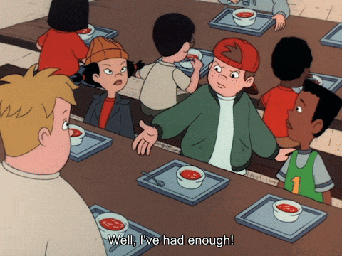 T.J. says that he's had enough and slams the lunch table
