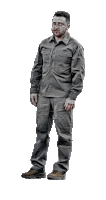 a man in a military uniform is standing in front of a white background .