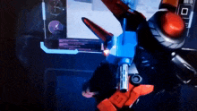a robot with the number 0 on it 's back
