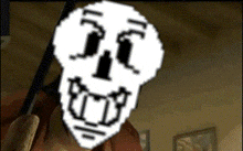a pixel art of a skeleton 's face with a smile on it .