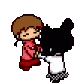 a pixel art of a girl and a boy holding hands .