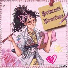 a drawing of a girl with a note that says " princess penelope "