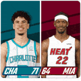 two basketball players one from charlotte and the other from the heat
