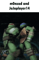 two teenage mutant ninja turtles are fighting each other and the caption says monzad and jojoplayer14