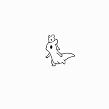a black and white drawing of a dinosaur carrying a rabbit on its back