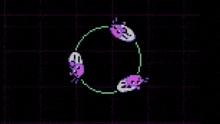 a pixel art of a circle with three birds in it