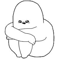 a black and white drawing of a cartoon character sitting down with his arms around his knees and crying .
