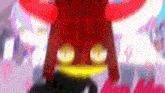 a blurred image of a person with a red hat and a purple background with the word man on it