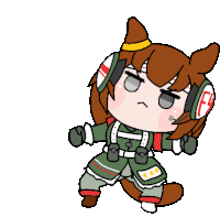 a cartoon drawing of a girl wearing headphones and a headset with the letter f on it