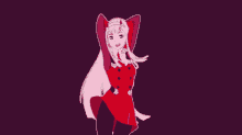 a drawing of a girl in a red dress dancing next to another girl in a pink dress .
