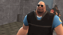 a cartoon character wearing sunglasses and a blue shirt with the letter o on it