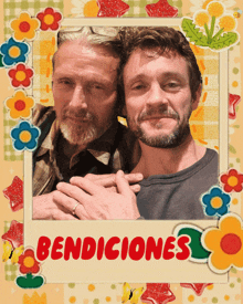 a picture of two men with bendiciones written in red