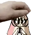 a hand is holding a cartoon character 's head in a pixelated image .