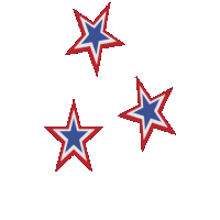 three red white and blue stars with a white background
