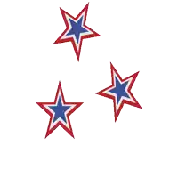 three red white and blue stars with a white background