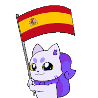 a cat holding a spanish flag with the letter b on its back