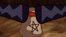 a close up of a cartoon character 's feet with a star on them .