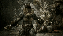 a monster in a video game has a beard and horns on his head